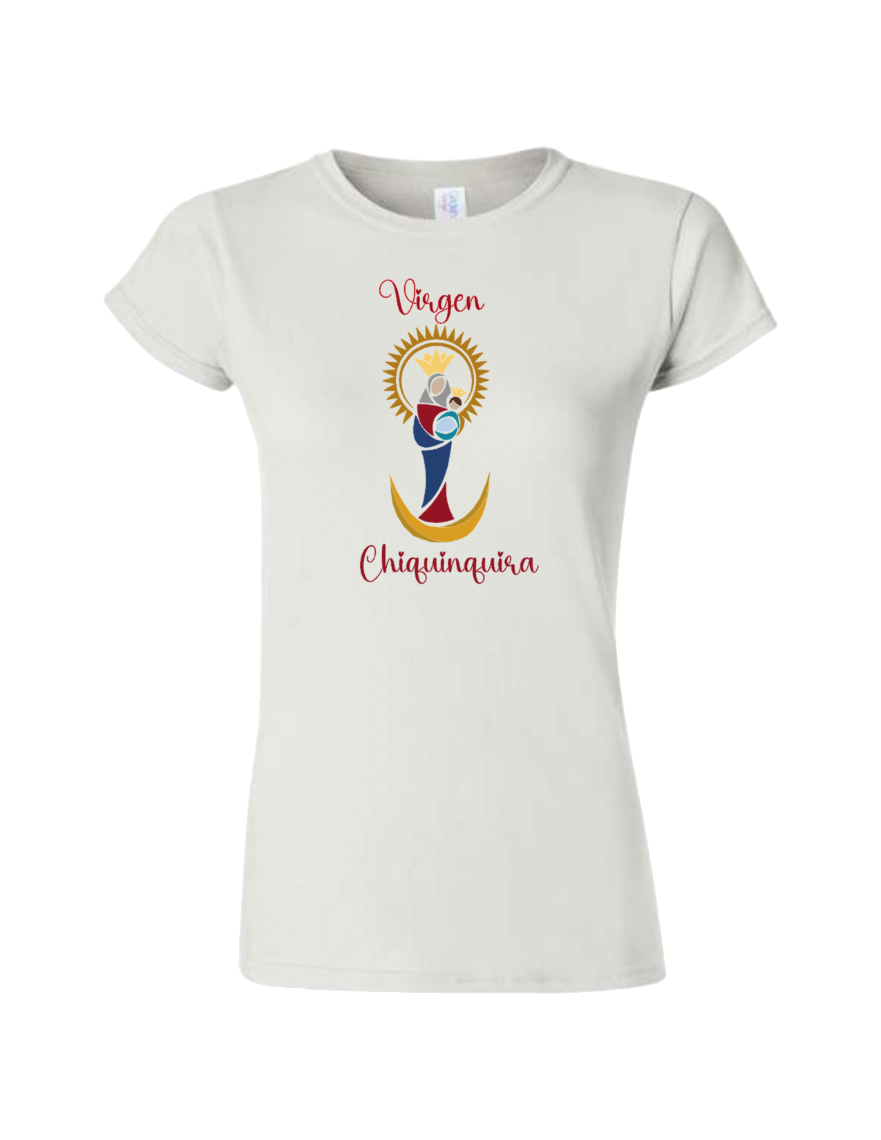 CAMISETA CON LA VIRGEN DE CHIQUINQUIRAN EN COLORES, DORADO Y MAS